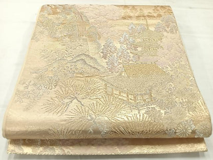 平和屋着物◎六通柄袋帯　唐織　風景花文　金銀糸　正絹　逸品　AABC5903uk