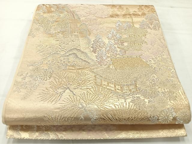 平和屋着物◎六通柄袋帯　唐織　風景花文　金銀糸　正絹　逸品　AABC5903uk