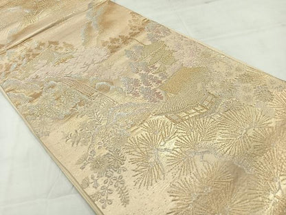 平和屋着物◎六通柄袋帯　唐織　風景花文　金銀糸　正絹　逸品　AABC5903uk