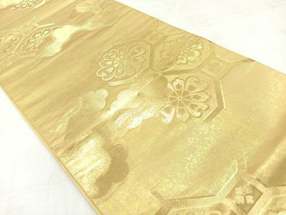 平和屋着物◎六通柄袋帯　蜀江花文　金糸　正絹　逸品　AABC5904uk