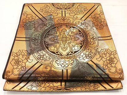 平和屋着物◎六通柄袋帯 花菱文 金糸 正絹 逸品 AABC5908uk