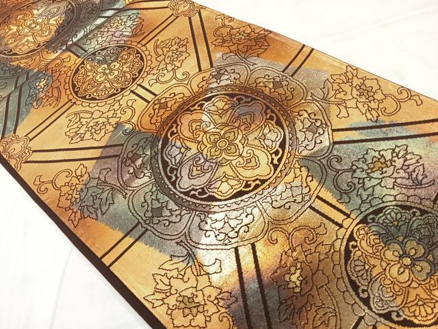平和屋着物◎六通柄袋帯 花菱文 金糸 正絹 逸品 AABC5908uk