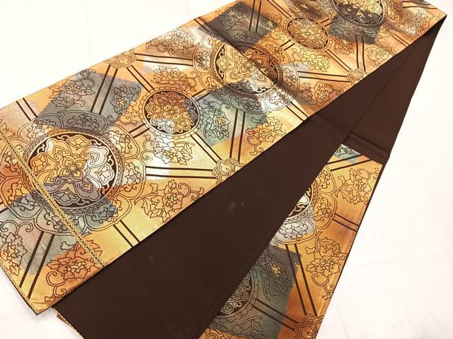 平和屋着物◎六通柄袋帯 花菱文 金糸 正絹 逸品 AABC5908uk