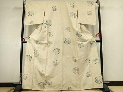 平和屋着物▽生紬　単衣　こけし　正絹　逸品　AABC3815fy
