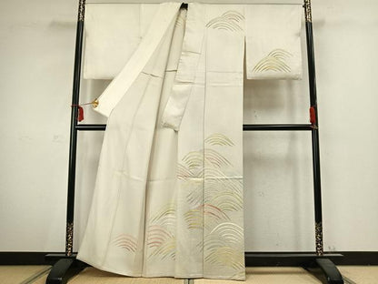 平和屋着物▽訪問着 単衣 刺繍 幾何学文様 金彩 正絹 逸品 AABC3814fy