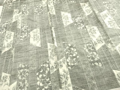 平和屋着物▽上質な紬 単衣 草花文 正絹 逸品 AABC3810fy