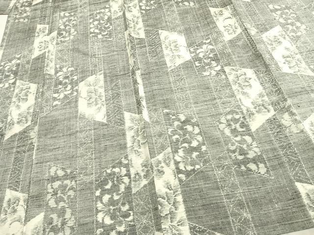 平和屋着物▽上質な紬 単衣 草花文 正絹 逸品 AABC3810fy