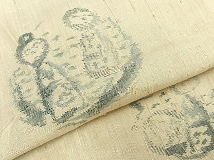 平和屋着物▽生紬　単衣　こけし　正絹　逸品　AABC3815fy