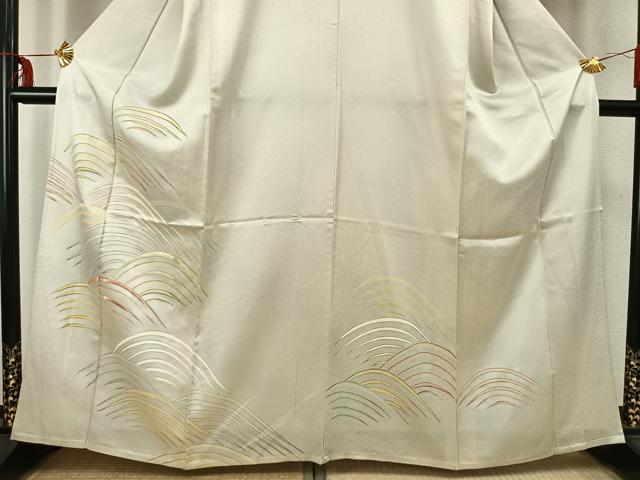 平和屋着物▽訪問着 単衣 刺繍 幾何学文様 金彩 正絹 逸品 AABC3814fy