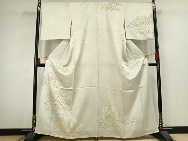 平和屋着物▽訪問着 単衣 刺繍 幾何学文様 金彩 正絹 逸品 AABC3814fy