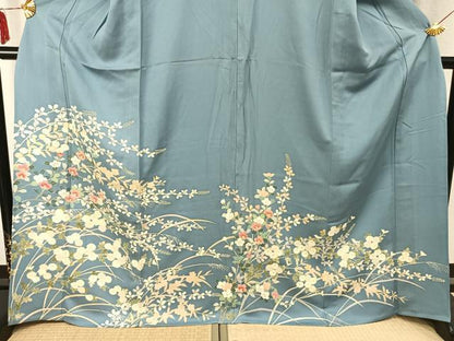 平和屋着物▽訪問着 単衣 草花文 正絹 逸品 AABC3786fy