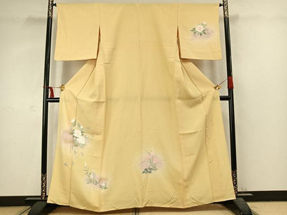 平和屋着物▽訪問着 単衣 草花文 暈し染め 金彩 正絹 逸品 AABC3773fy