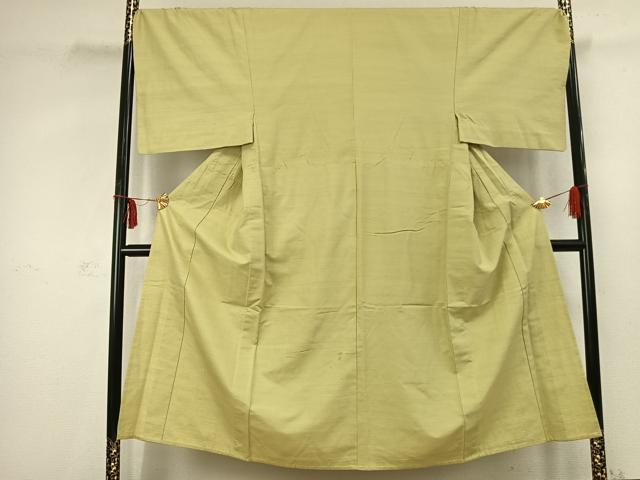 平和屋着物▽男性 紬 単衣 色無地 枯草色 三越扱い キングサイズ 正絹 逸品 AABC3787fy