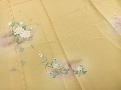 平和屋着物▽訪問着 単衣 草花文 暈し染め 金彩 正絹 逸品 AABC3773fy