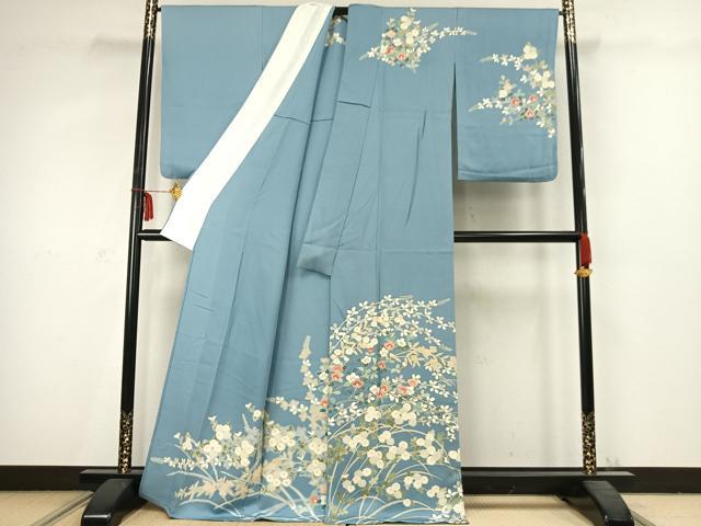平和屋着物▽訪問着 単衣 草花文 正絹 逸品 AABC3786fy