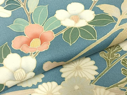 平和屋着物▽訪問着 単衣 草花文 正絹 逸品 AABC3786fy
