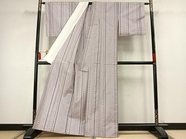 平和屋着物▽上質な紬 単衣 間道 正絹 逸品 AABC3784fy