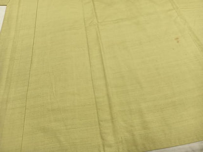 平和屋着物▽男性 紬 単衣 色無地 枯草色 三越扱い キングサイズ 正絹 逸品 AABC3787fy
