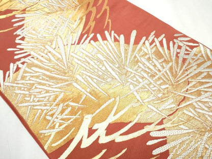 平和屋着物●西陣　川島織物　六通柄　本袋帯　唐織　松　金糸　正絹　逸品　CAAZ4265hy