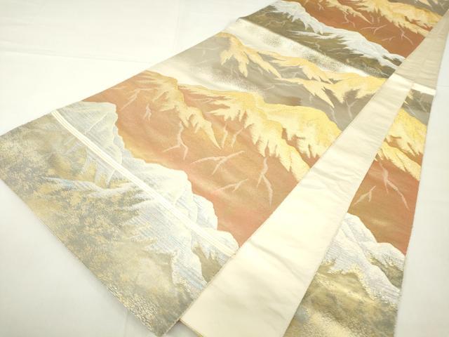 平和屋着物▼六通柄袋帯　重ね山文　匠　はく錦　金銀糸　正絹　逸品　DAAX3987az
