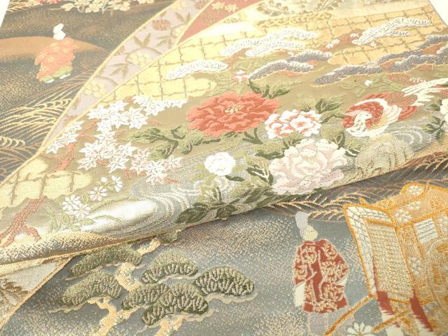 平和屋着物▼六通柄袋帯　宮中絵巻文　金糸　正絹　逸品　DAAX3988az