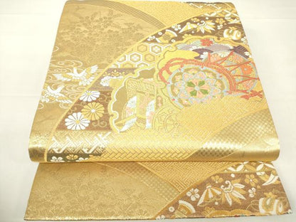 平和屋着物▼六通柄袋帯　鼓鳳凰花文　金糸　正絹　逸品　DAAY9006az