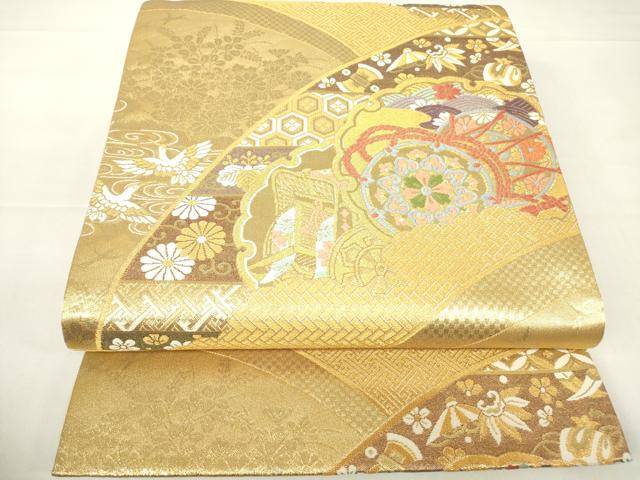平和屋着物▼六通柄袋帯　鼓鳳凰花文　金糸　正絹　逸品　DAAY9006az