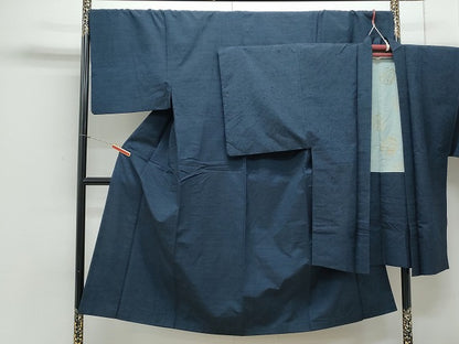 平和屋着物●男性 紬 髭紬羽織セット 色無地 濃藍色 正絹 逸品 CAAY9560th