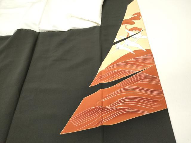 平和屋着物■豪華黒留袖　駒刺繍　飛鶴松文　金彩　正絹　逸品　DAAY6241ea