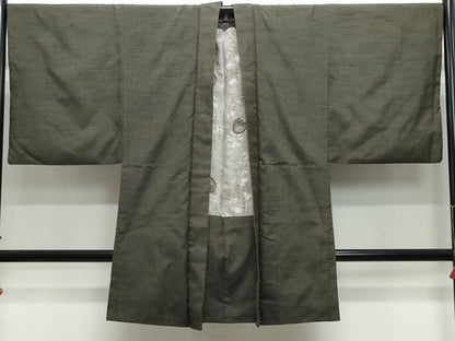 平和屋着物●男性　紬　アンサンブル　涅色　正絹　逸品　CAAZ8081vf