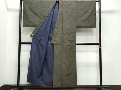 平和屋着物●男性　紬　アンサンブル　涅色　正絹　逸品　CAAZ8081vf