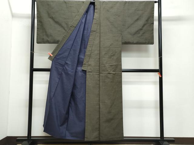 平和屋着物●男性　紬　アンサンブル　涅色　正絹　逸品　CAAZ8081vf