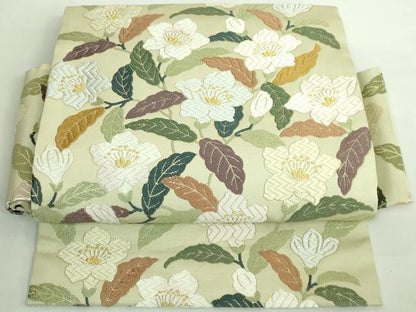 平和屋本店■極上　織紋意匠鈴木　つけ帯　唐織　花椿文様　金糸　逸品　DZAB1518kh5　