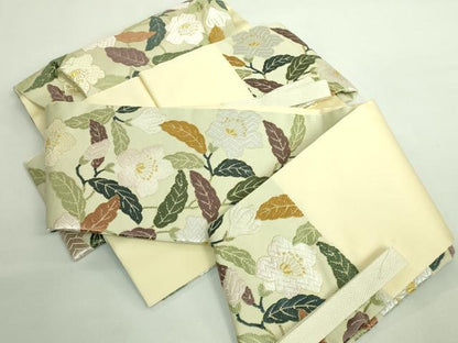 平和屋本店■極上　織紋意匠鈴木　つけ帯　唐織　花椿文様　金糸　逸品　DZAB1518kh5　
