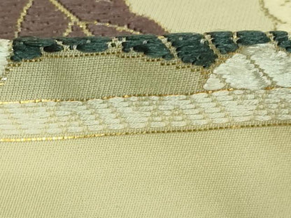平和屋本店■極上　織紋意匠鈴木　つけ帯　唐織　花椿文様　金糸　逸品　DZAB1518kh5　