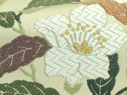 平和屋本店■極上　織紋意匠鈴木　つけ帯　唐織　花椿文様　金糸　逸品　DZAB1518kh5　