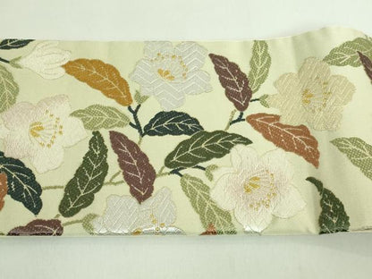平和屋本店■極上　織紋意匠鈴木　つけ帯　唐織　花椿文様　金糸　逸品　DZAB1518kh5　