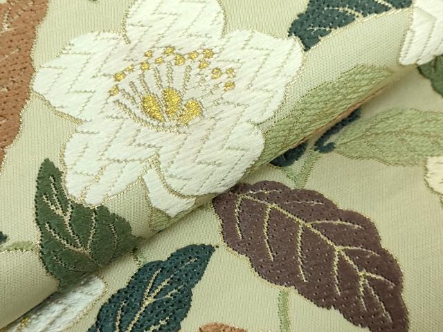 平和屋本店■極上　織紋意匠鈴木　つけ帯　唐織　花椿文様　金糸　逸品　DZAB1518kh5　
