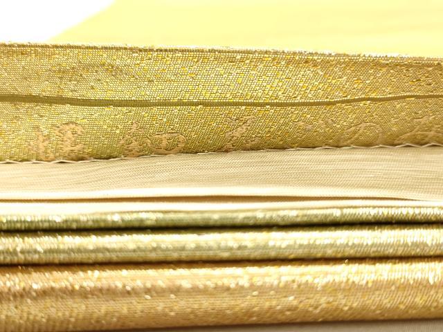 平和屋着物◎全通柄袋帯　螺鈿花ごのみ　金糸　正絹　逸品　AABC3048dt