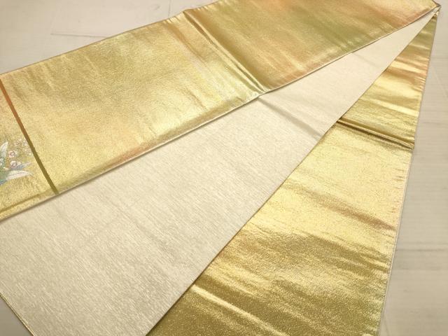 平和屋着物◎全通柄袋帯　螺鈿花ごのみ　金糸　正絹　逸品　AABC3048dt