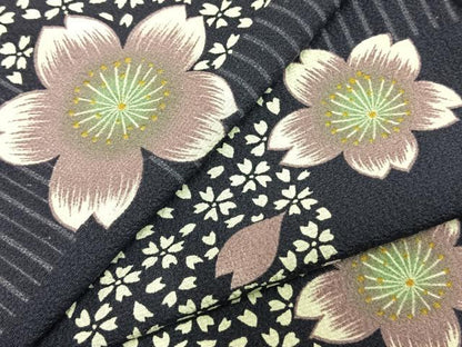 平和屋着物▽小紋　単衣　市松桜文　洗える着物　AABC3830fy