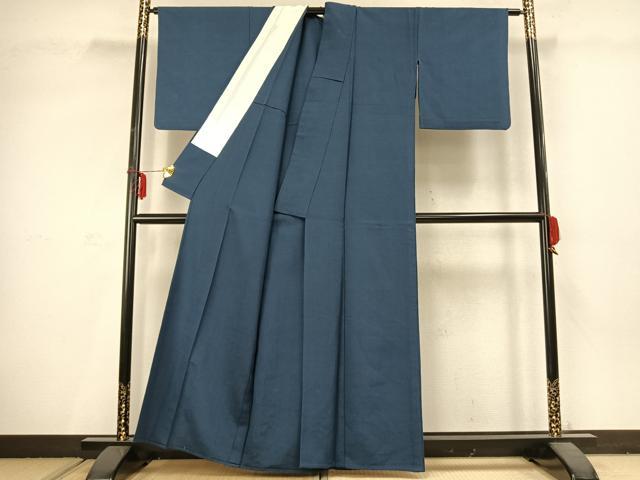 平和屋着物▽上質な色無地 単衣 紺鼠色 正絹 逸品 AABC3865fy