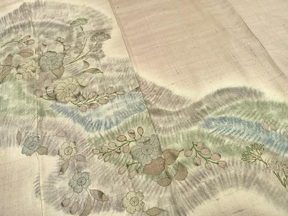 平和屋着物▽訪問着 単衣 紬地 辻が花 正絹 逸品 AABC3870fy