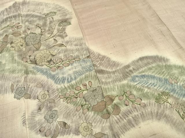 平和屋着物▽訪問着 単衣 紬地 辻が花 正絹 逸品 AABC3870fy