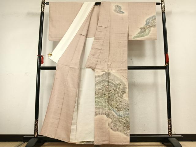 平和屋着物▽訪問着 単衣 紬地 辻が花 正絹 逸品 AABC3870fy