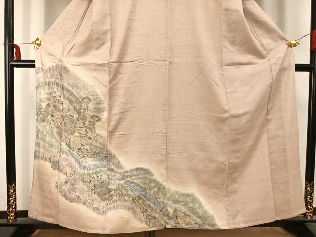 平和屋着物▽訪問着 単衣 紬地 辻が花 正絹 逸品 AABC3870fy