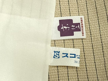 平和屋着物▽本塩沢 単衣 市松文様 証紙付き ロング丈 正絹 逸品 AABC3893fy
