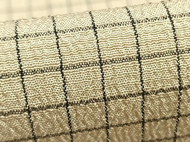 平和屋着物▽本塩沢 単衣 市松文様 証紙付き ロング丈 正絹 逸品 AABC3893fy