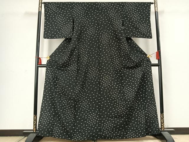 平和屋着物▽小紋 単衣 扇面文 黒地 洗える着物 AABC3915fy