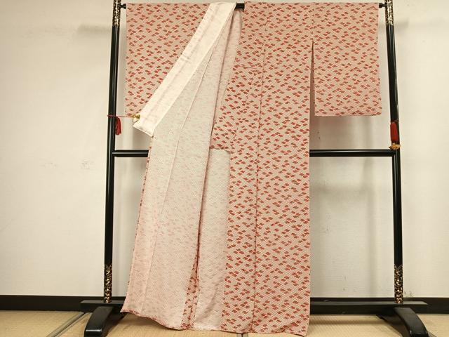 平和屋着物▽上質な小紋 単衣 幾何学文様 正絹 逸品 AABC3923fy